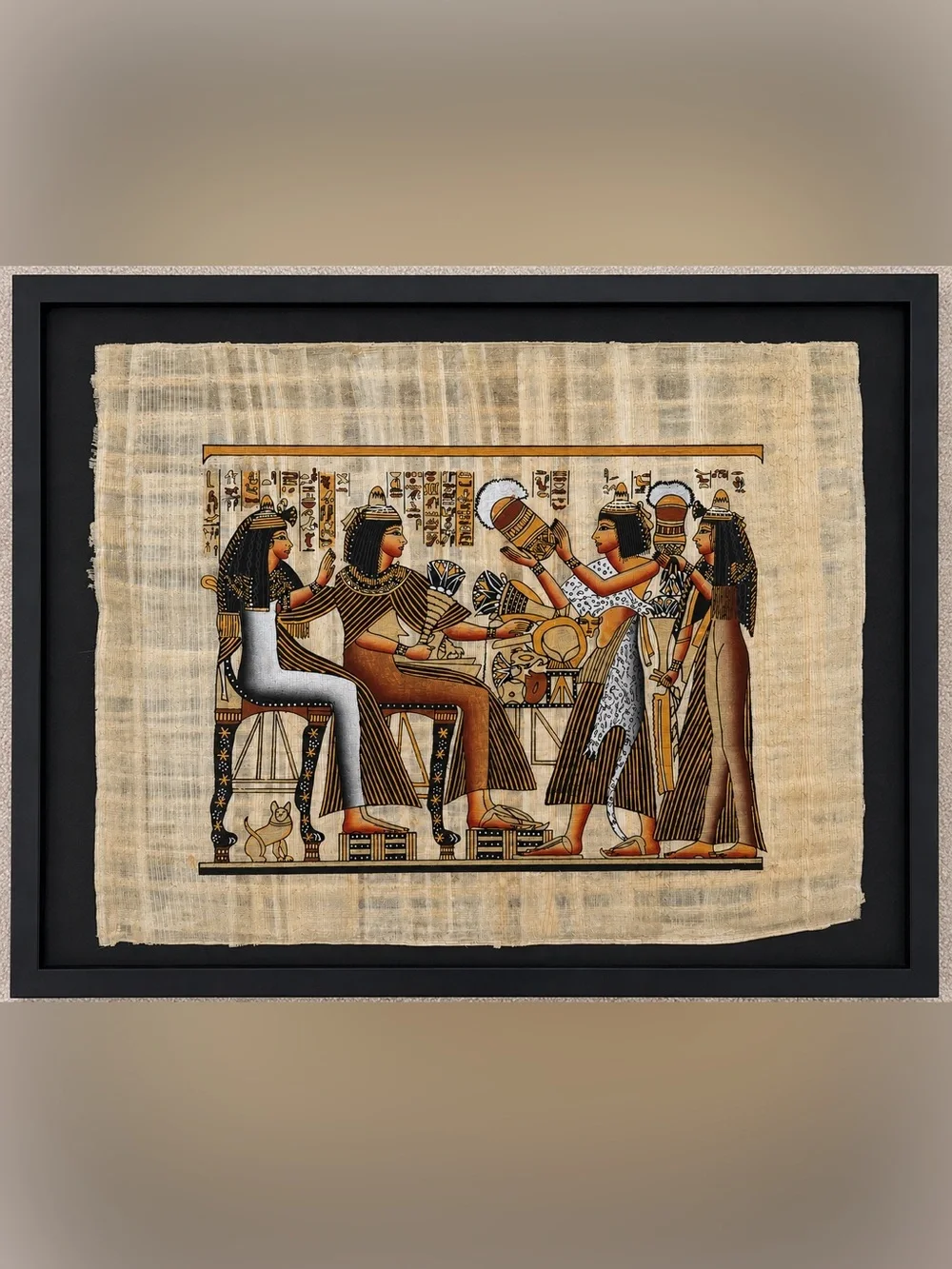Vintage Framed Egyptian Papyrus Wall Art Set in Black - Tan & Brown set of 4